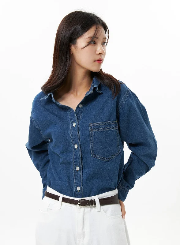 Denim Button-Down Shirt OS310 Sophisticated Women's 