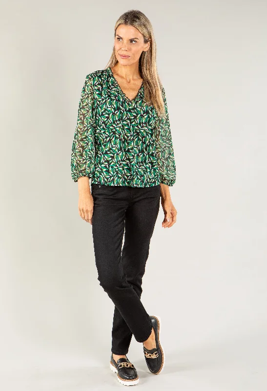 Leaf Print V Neck Top Contemporary 