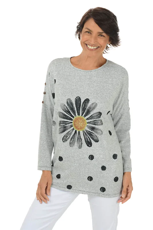Happy Days Button Sleeve Cozy Knit Top Sleek Women's Metallic