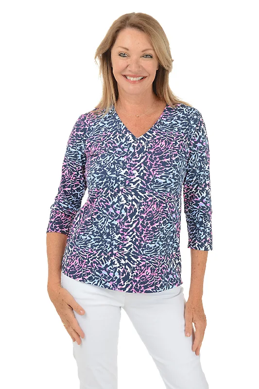 Silver Wild Animal Classic UPF50+ V-Neck Top Modern Women's 