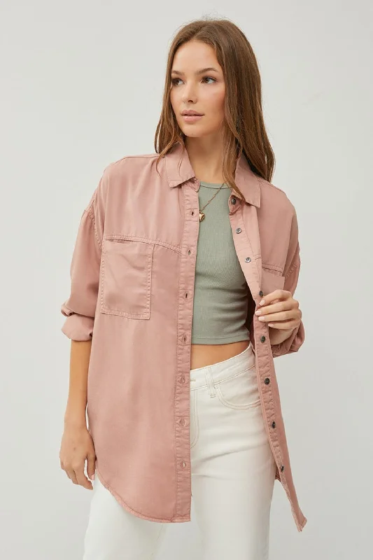 Button Up Long Sleeve Denim Shirt Stylish Women's Neon