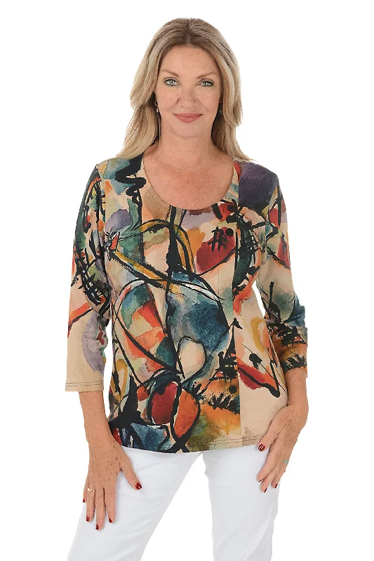 Petite Paloma Offset Button Knit Top Relaxed Women's 