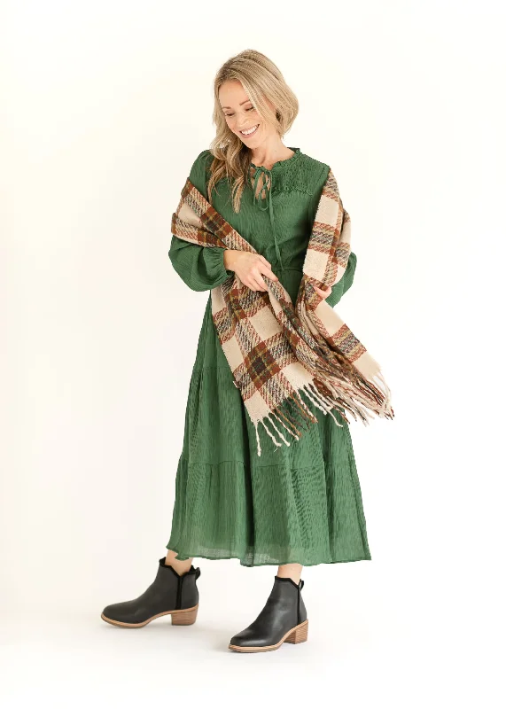 Long Sleeve Ruffle Flare Midi Dress Laid - back Women's Style