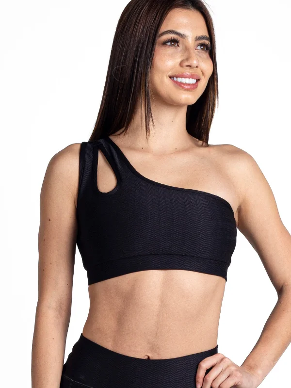 Monogram One Shoulder Top-Black Disco