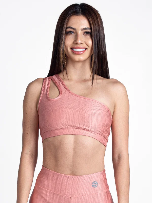 Monogram One Shoulder Top-Pink Sleek Women's Metallic