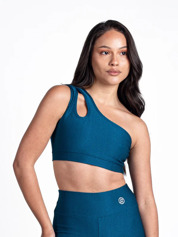 Monogram One Shoulder Top-Aqua Cashmere