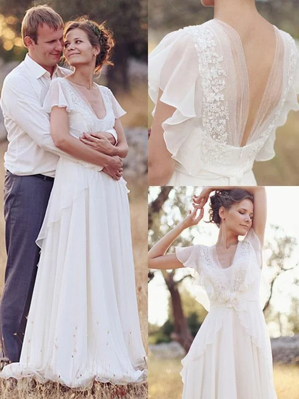 Simple Wedding Dress A Line Designed Neckline Sleeveless Applique Chiffon Bridal Gowns Sophisticated Women's Tailored