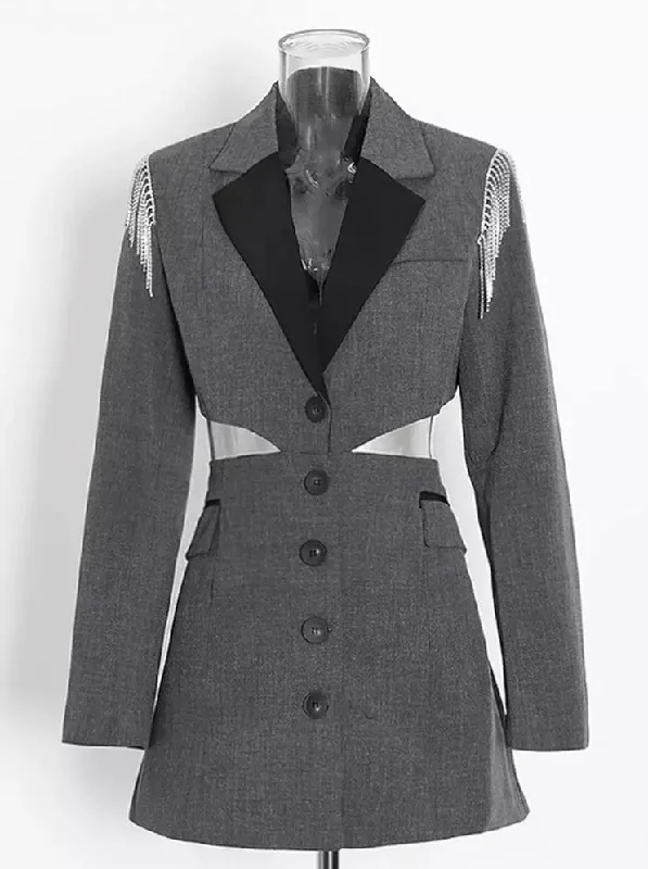 Fashionella Minimalist Cut Out Stone Blazer Dress Laid - back Women's Style