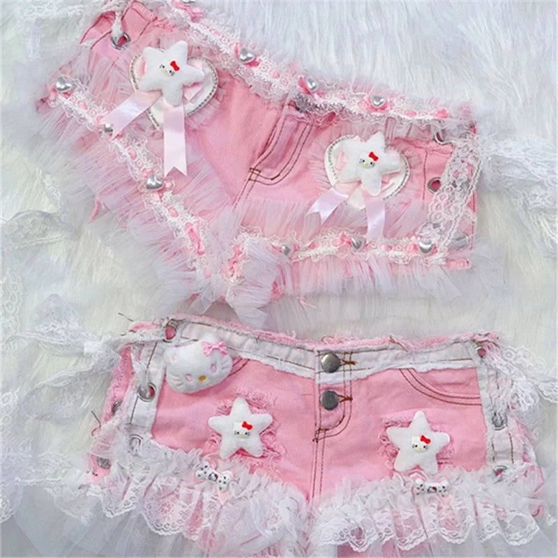 Pink Lace Shorts PA10030 European