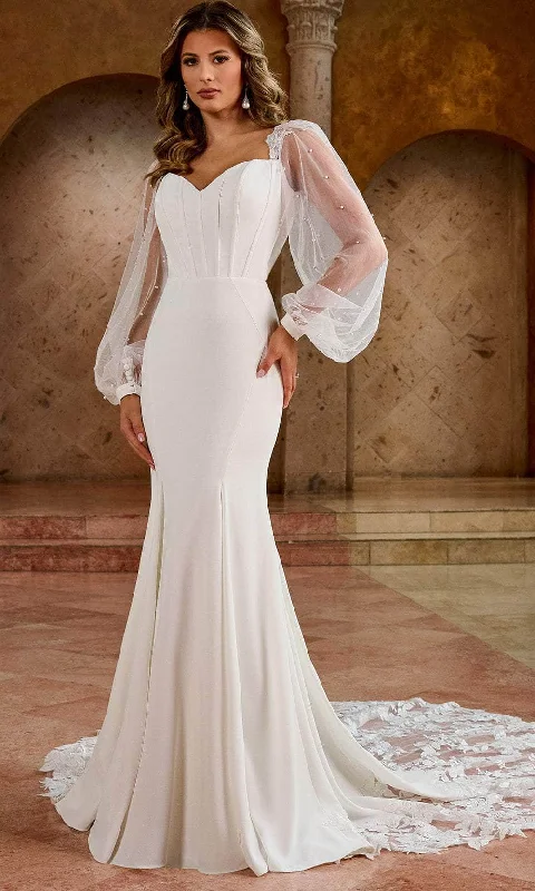 Rachel Allan RB5061 - Pearl-Accented Bishop Sleeve Bridal Gown Earthy Women's 