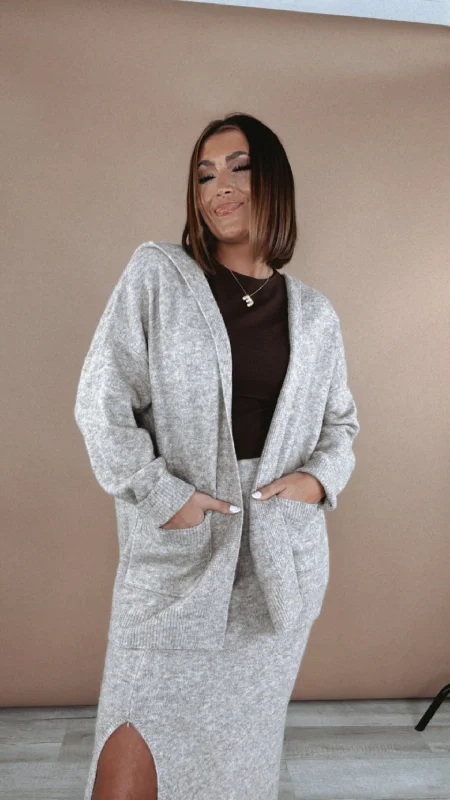 Coziest Hooded Cardi, Taupe Monochromatic All - in - one