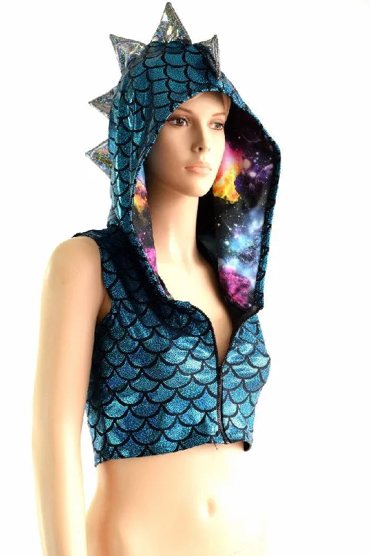Turquoise Dragon Zipper Front Crop Top Dynamic Women's High - energy