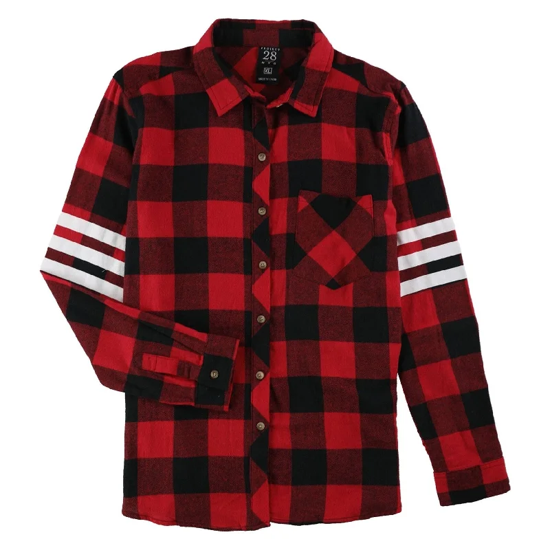 Project 28 Womens 3 Stripe Varsity Plaid Button Up Shirt Refined Women's Hand - crafted