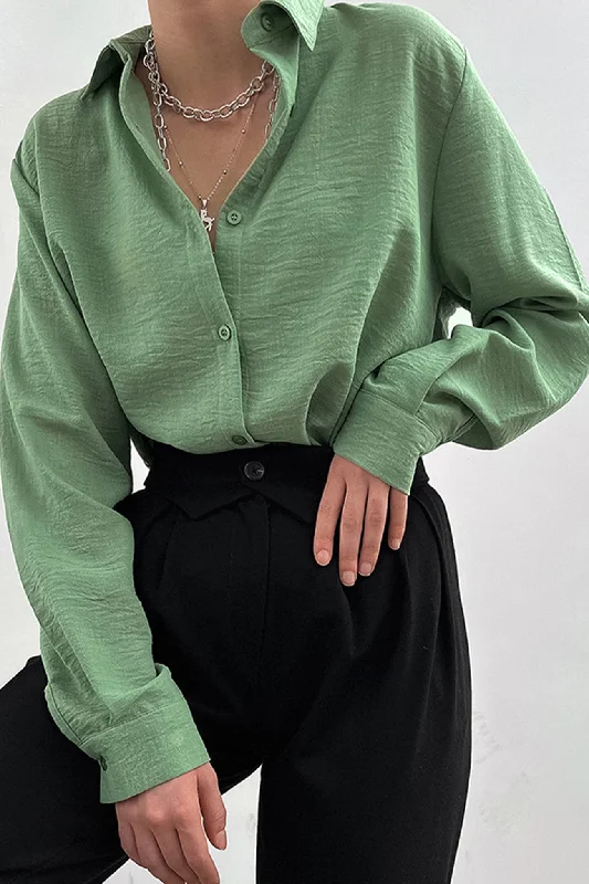 Solid Color Lapel Long Sleeve Button-Up Blouse Compression