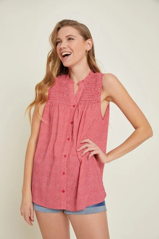 Ruffled Around The Neck Women's Button Front Tank Top * Final Sale* British Gentlewoman Style