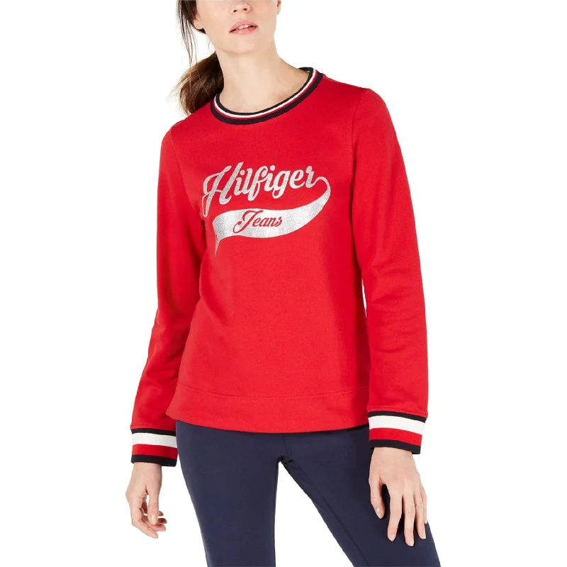 Tommy Hilfiger Womens Glitter Logo Pullover Sweater, Red, Large Practical Women's Multi - 