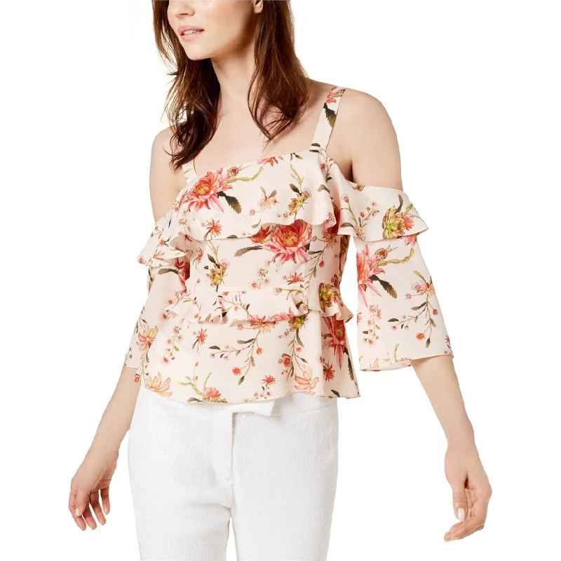 Rachel Zoe Womens Floral Ruffle Cold Shoulder Blouse Refined Women's Velvet