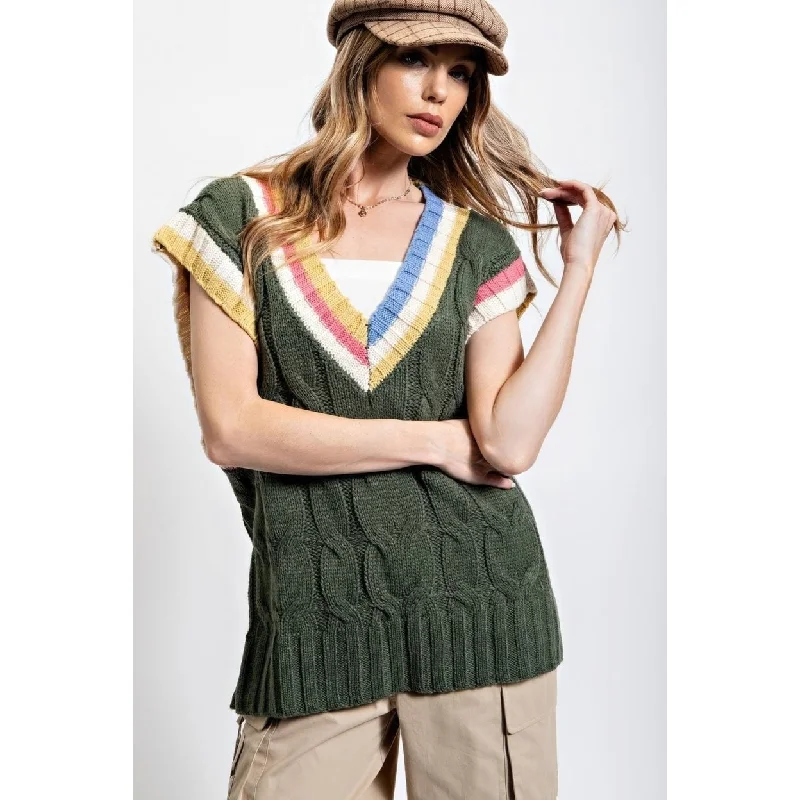 Multi Color Knitted Sweater Vest Trendy Women's Oversized