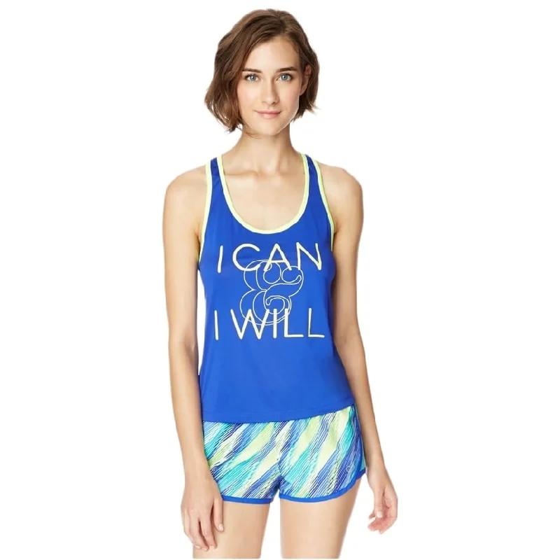Aeropostale Womens I Can & I Will Racerback Tank Top, Blue, Small Classic Women's Tweed