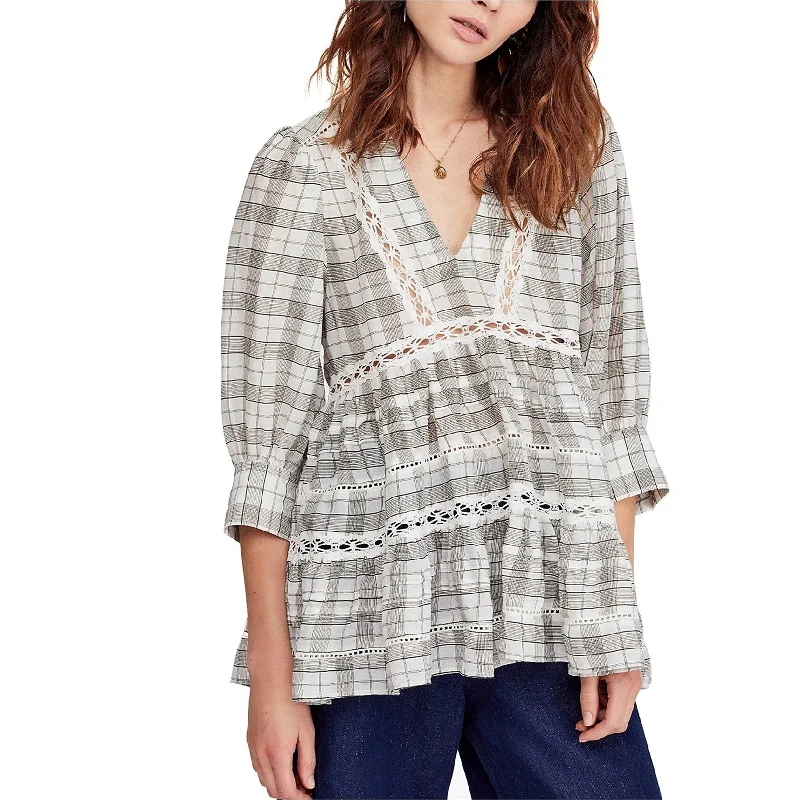 Free People Womens Time Out Lace Trim Tunic Blouse, Off-White, Medium Practical Women's Quick - dry