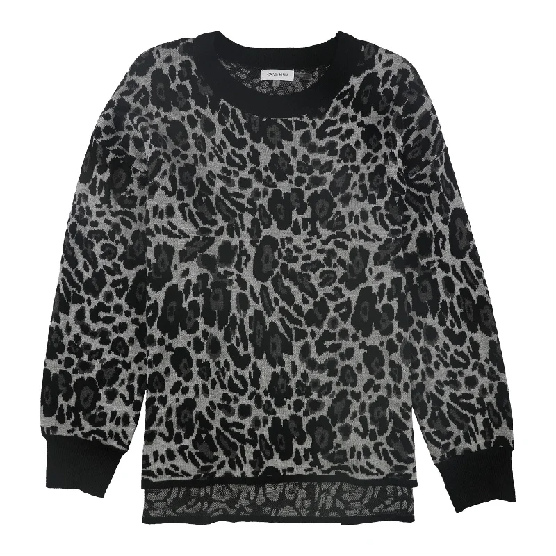 Calvin Klein Womens Leopard Print Pullover Sweater, Grey, Large Elegant Women's Formal 