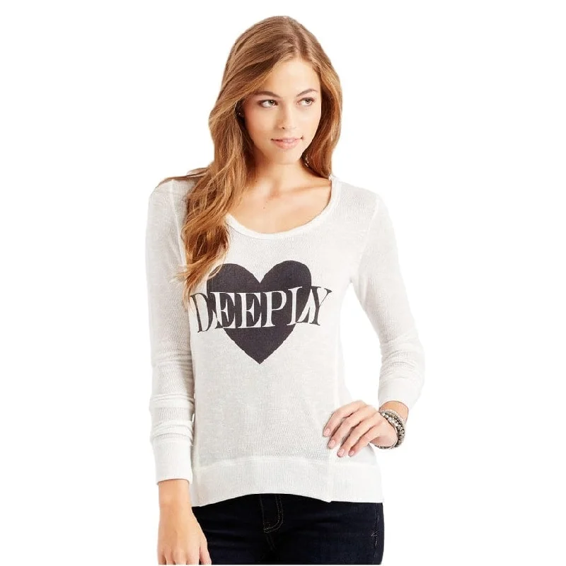 Aeropostale Womens Sheer Deeply Pullover Sweater, Off-White, X-Large Monochromatic Office Style