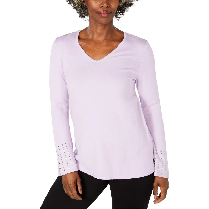 JM Collection Womens Studded Cuff Pullover Sweater, Purple, Small Athletic Women's High - 