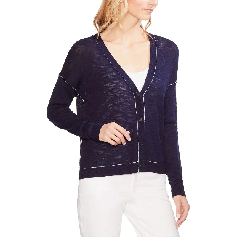 Vince Camuto Womens Contrast Piping Cardigan Sweater, Blue, X-Small Bold Women's Statement