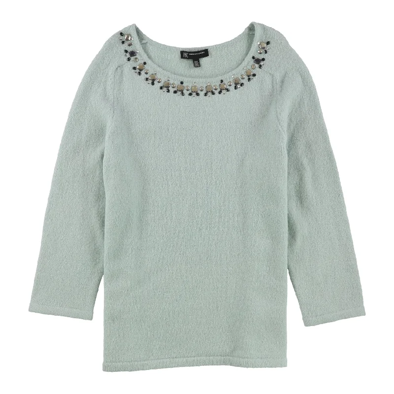 I-N-C Womens Embellished Collar Pullover Sweater, Green, Medium Cashmere