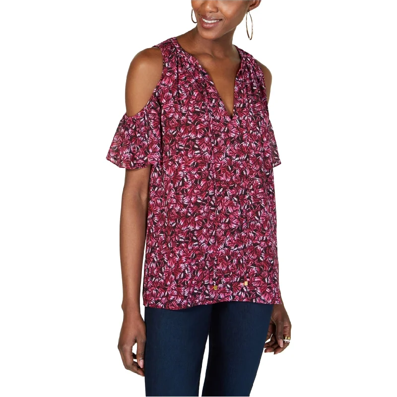 Michael Kors Womens Floral Cold Shoulder Blouse, Pink, X-Small Refined Women's Velvet