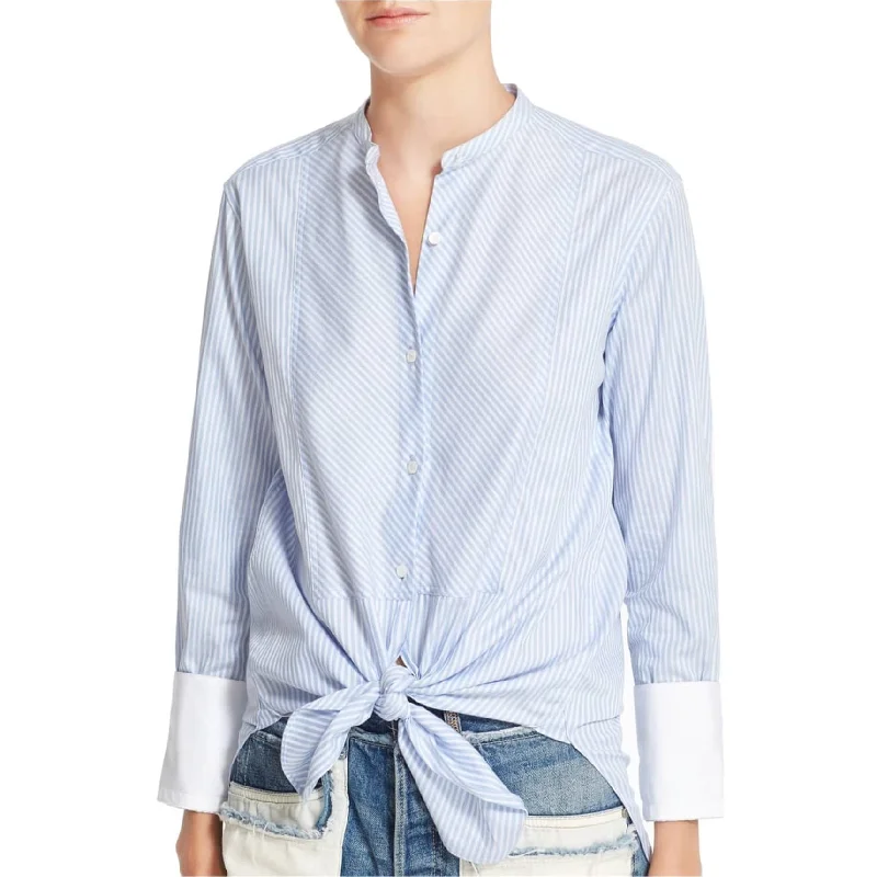 Helmut Lang Womens Striped Collarless Button Up Shirt, Blue, Large Sporty Women's Athleisure 