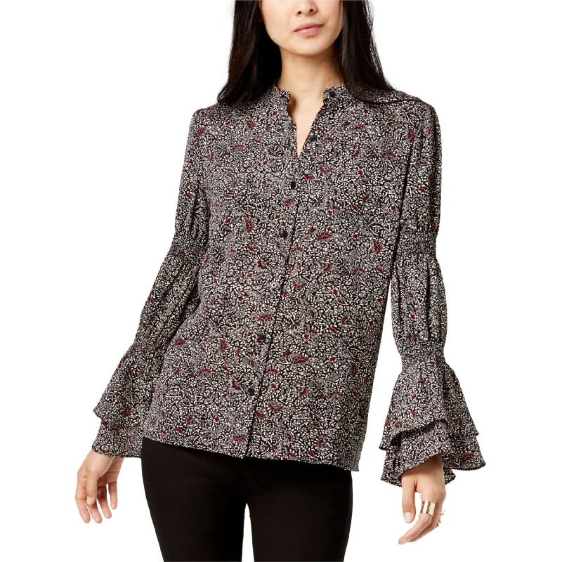 Michael Kors Womens Boho Ruffle Sleeve Button Up Shirt, Multicoloured, Small Refined Women's 