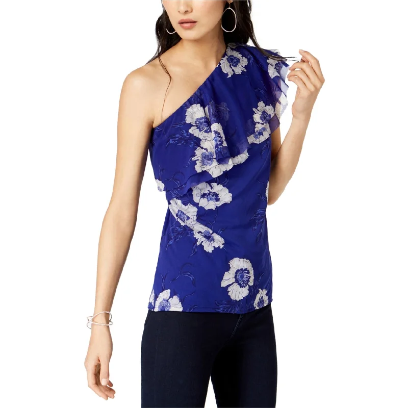 I-N-C Womens Floral Print One Shoulder Blouse Dapper Women's 1920S