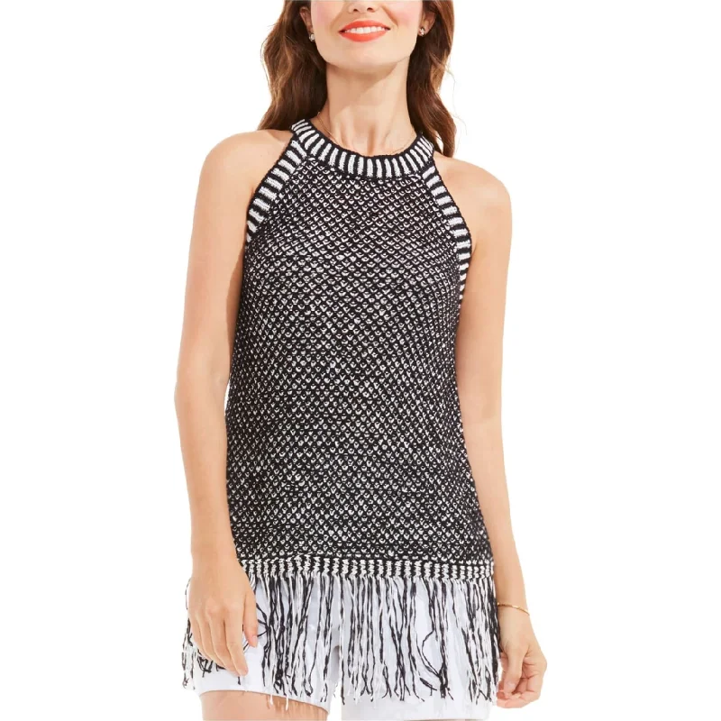 Vince Camuto Womens Fringe Trim Pullover Sweater, Black, X-Large Sharp Women's Italian