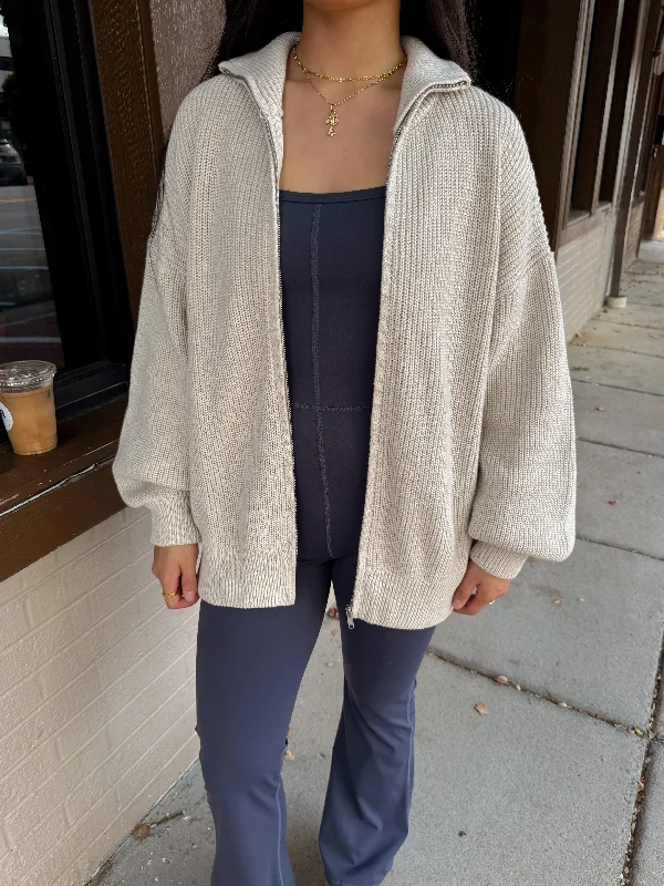 Oversized Zip Up Knit Sweater Australian Beach